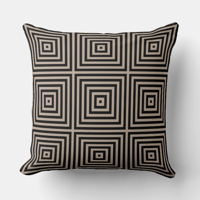 Ethnic Grey Black Nested Square Box Pattern Throw Pillow (Front)