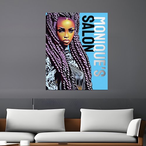 Ethnic Hair Salon Wall Sign Long Braids Silver Foil Prints