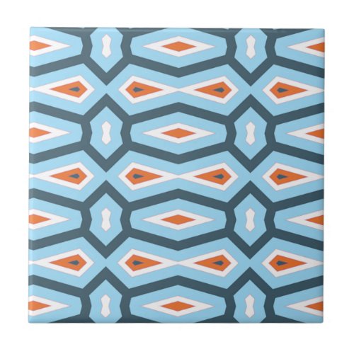 Ethnic hexagon pattern blue orange tile