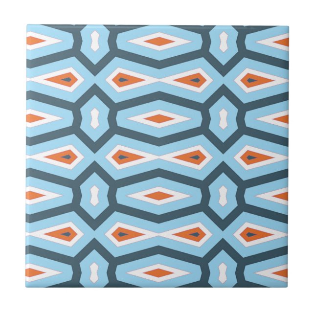 Ethnic hexagon pattern blue orange tile (Front)
