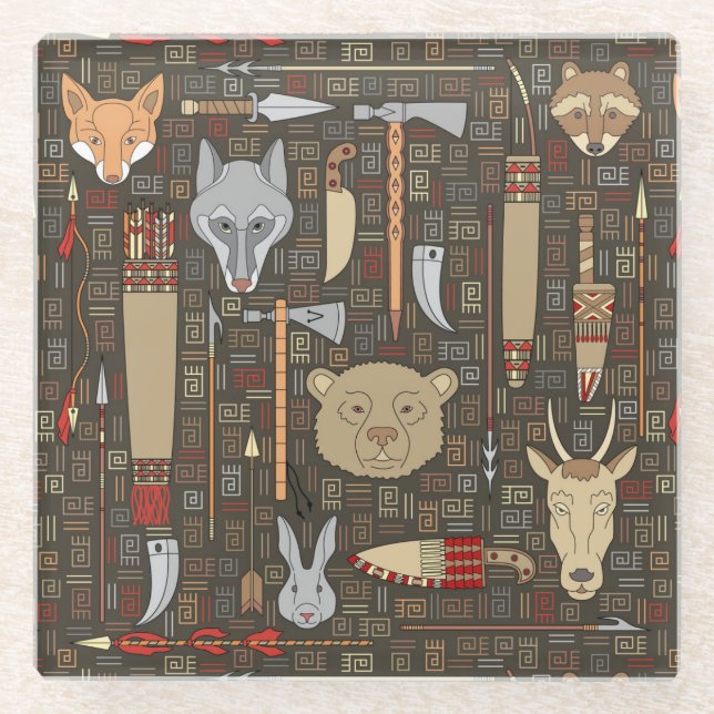 Ethnic Hunting Pattern Glass Coaster (Front)