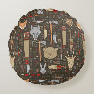 Ethnic Hunting Pattern Round Pillow