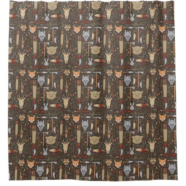 Ethnic Hunting Pattern Shower Curtain (Front)