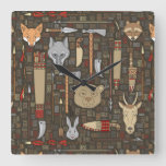 Ethnic Hunting Pattern Square Wall Clock