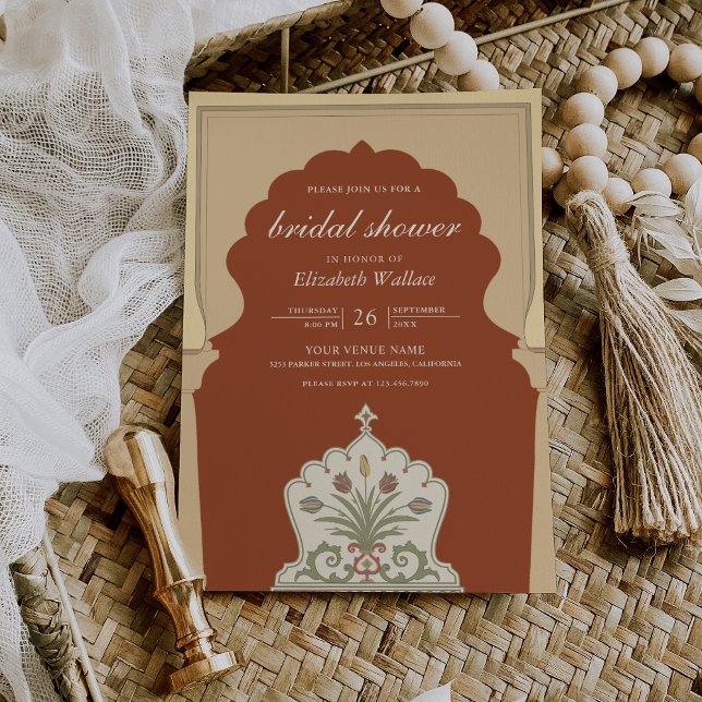 Ethnic Indian Ivory Arch Terracotta Bridal Shower Invitation (Creator Uploaded)