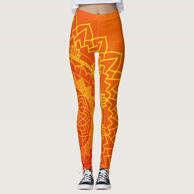 Ethnic Indian Mandala Yellow Orange  Leggings (Front)