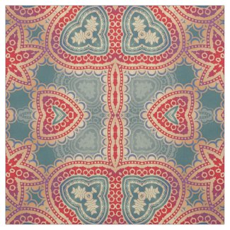 Ethnic Indian Ornate Boho Red And Teal Pattern Fabric