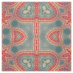 Ethnic Indian Ornate Boho Red And Teal Pattern Fabric