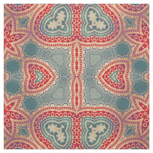 Ethnic Indian Ornate Boho Red And Teal Pattern Fabric