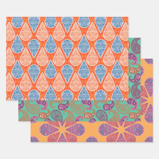 Ethnic, Indian Pattern Wrapping Paper Sheets (Set)