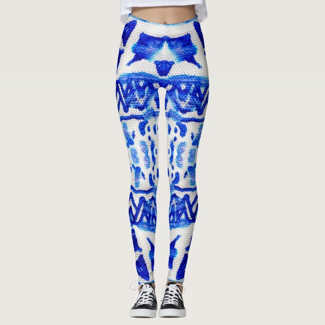 Ethnic Indigo Arrow Native Patterns Leggings (Front)