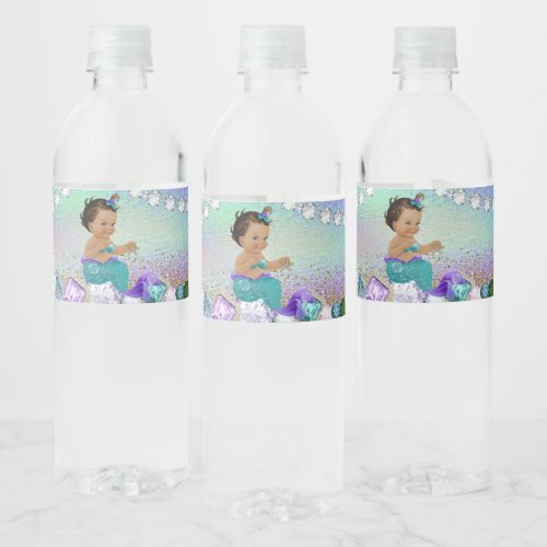 Ethnic Jewel Mermaid Baby Shower Water Bottle Label