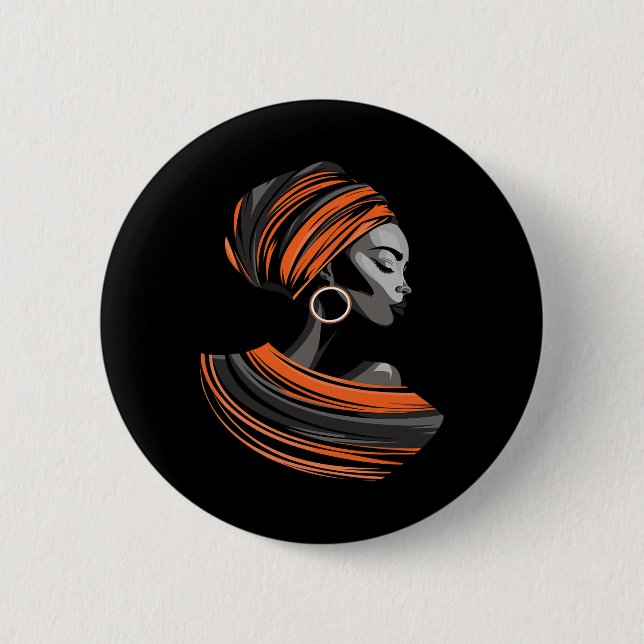 Ethnic Kente Cloth Head Wrap Beautiful Woman Afric Button (Front)