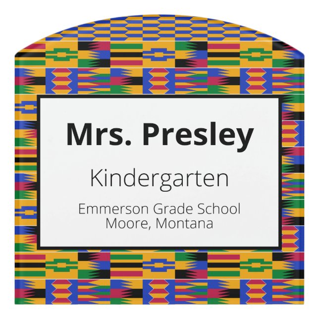Ethnic Kente K89 Kindergarten Teacher Classroom Door Sign (Contour Front)