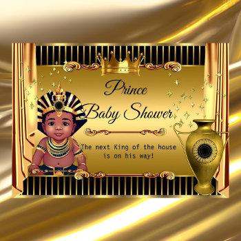Ethnic King Prince Royal Black Gold Baby Shower Invitation by VintageBabyShop at Zazzle