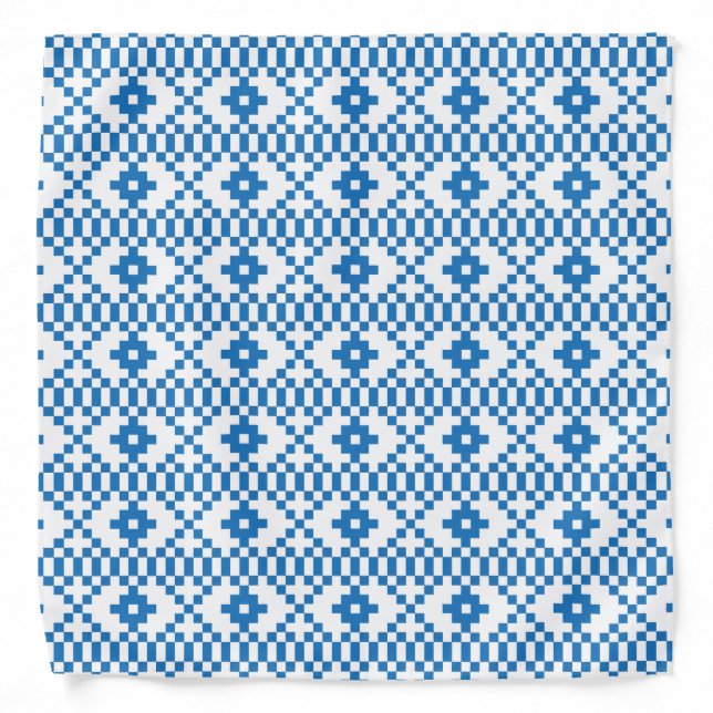 Ethnic Latvian blue and white tribal folk art Bandana (Front)