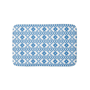 Ethnic Latvian blue and white tribal folk art Bathroom Mat