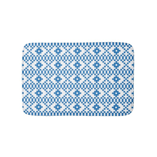 Ethnic Latvian blue and white tribal folk art Bathroom Mat (Front)