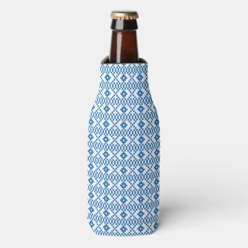 Ethnic Latvian blue and white tribal folk art Bottle Cooler