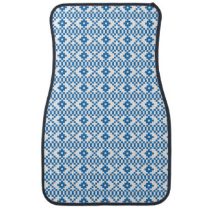Ethnic Latvian blue and white tribal folk art Car Floor Mat