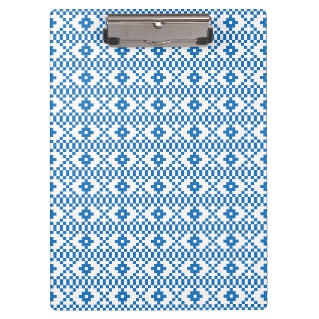 Ethnic Latvian blue and white tribal folk art Clipboard (Front)