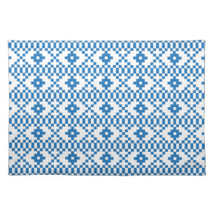 Ethnic Latvian blue and white tribal folk art Cloth Placemat