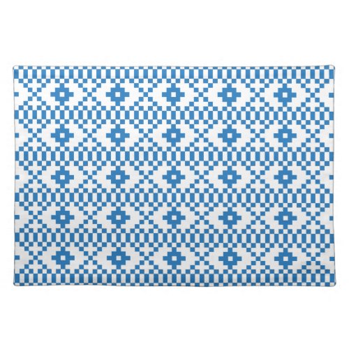 Ethnic Latvian blue and white tribal folk art Cloth Placemat