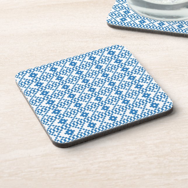 Ethnic Latvian blue and white tribal folk art Coaster (Left Side)