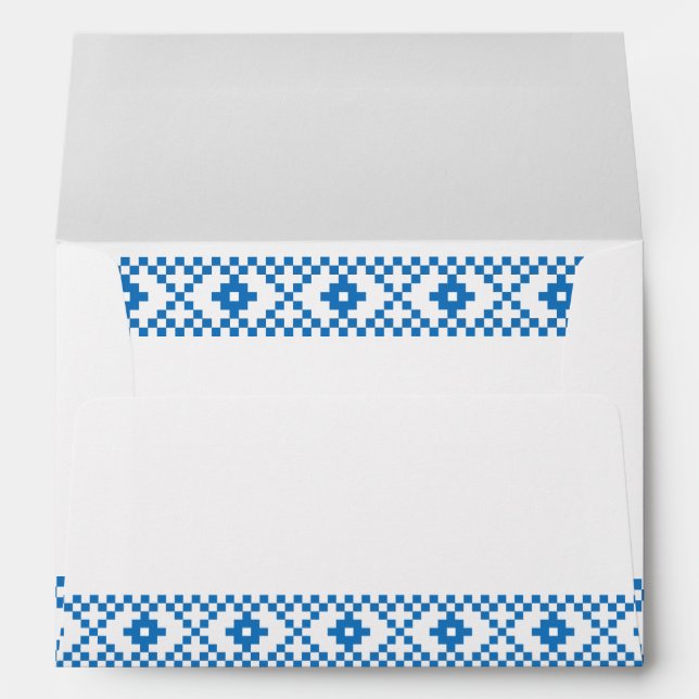 Ethnic Latvian blue and white tribal folk art Envelope (Back (Bottom))
