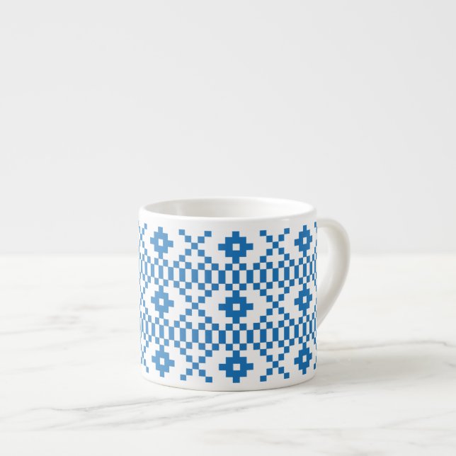 Ethnic Latvian blue and white tribal folk art Espresso Cup (Front Right)