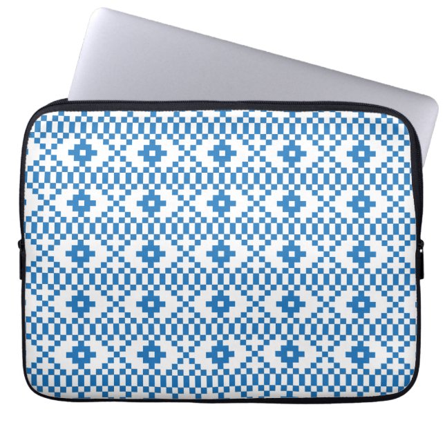 Ethnic Latvian blue and white tribal folk art Laptop Sleeve (Front)