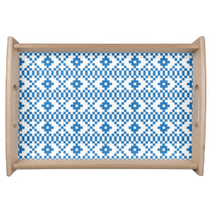 Ethnic Latvian blue and white tribal folk art Serving Tray