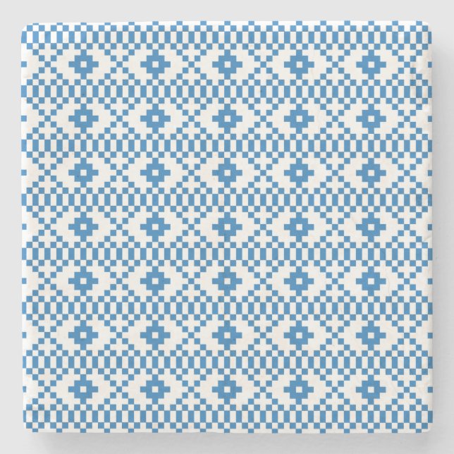 Ethnic Latvian blue and white tribal folk art Stone Coaster (Front)