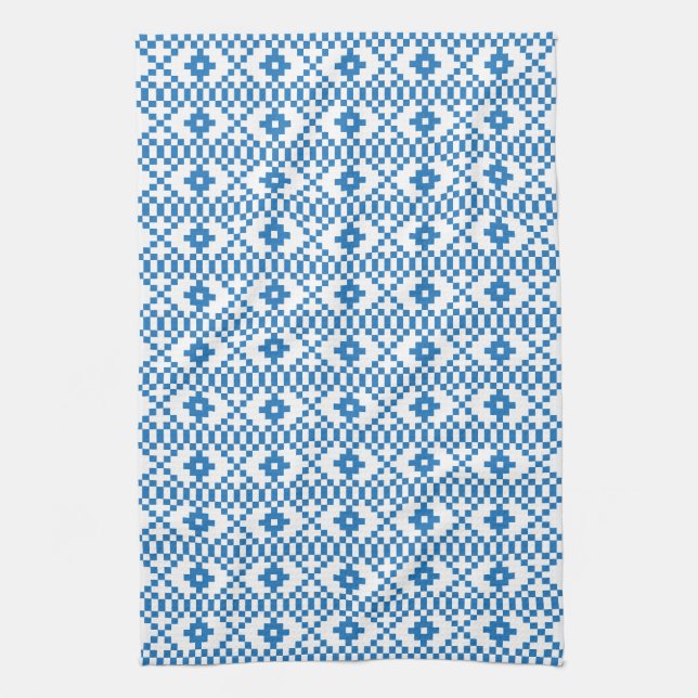 Ethnic Latvian blue and white tribal folk art Towel (Vertical)