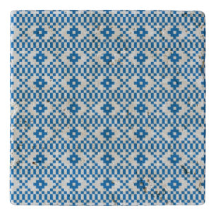 Ethnic Latvian blue and white tribal folk art Trivet