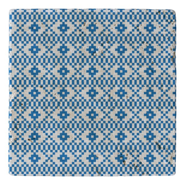 Ethnic Latvian blue and white tribal folk art Trivet (Front)