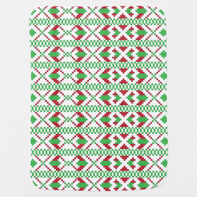 Ethnic Latvian green and red tribal folk art Baby Blanket (Front)