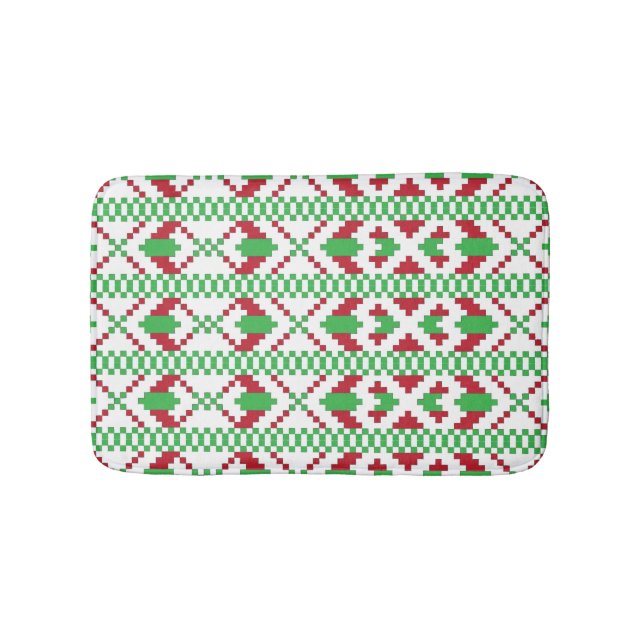 Ethnic Latvian green and red tribal folk art Bath Mat (Front)
