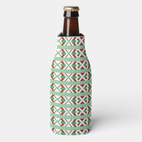 Ethnic Latvian green and red tribal folk art Bottle Cooler