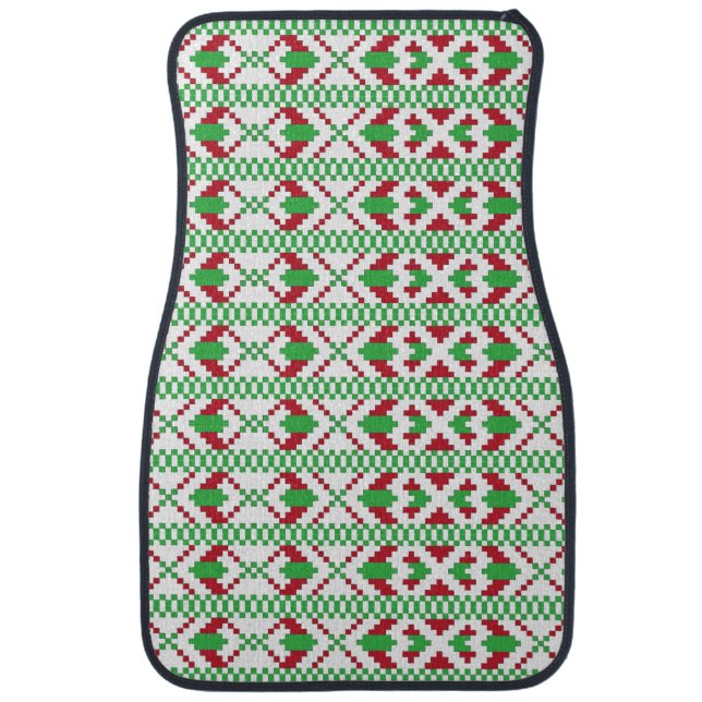 Ethnic Latvian green and red tribal folk art Car Mat (Front)