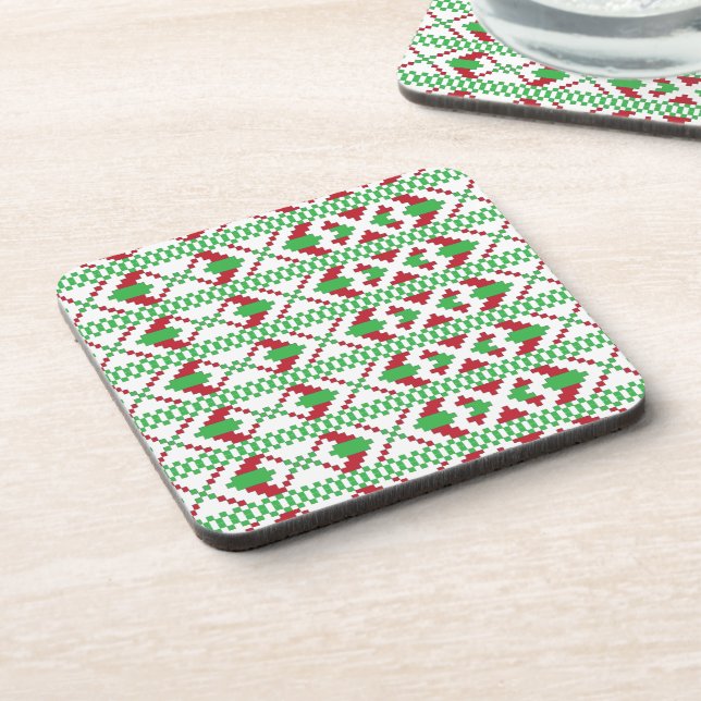 Ethnic Latvian green and red tribal folk art Coaster (Left Side)
