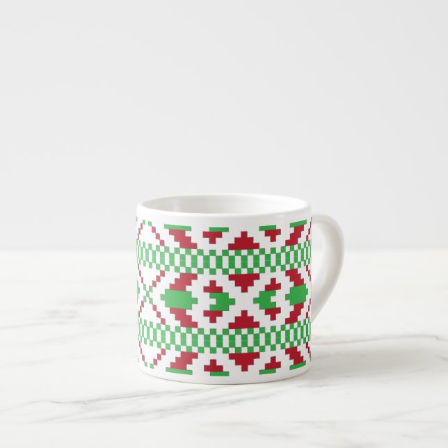 Ethnic Latvian green and red tribal folk art Espresso Cup (Front Right)