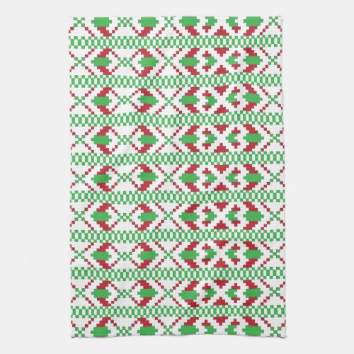 Ethnic Latvian green and red tribal folk art Kitchen Towel