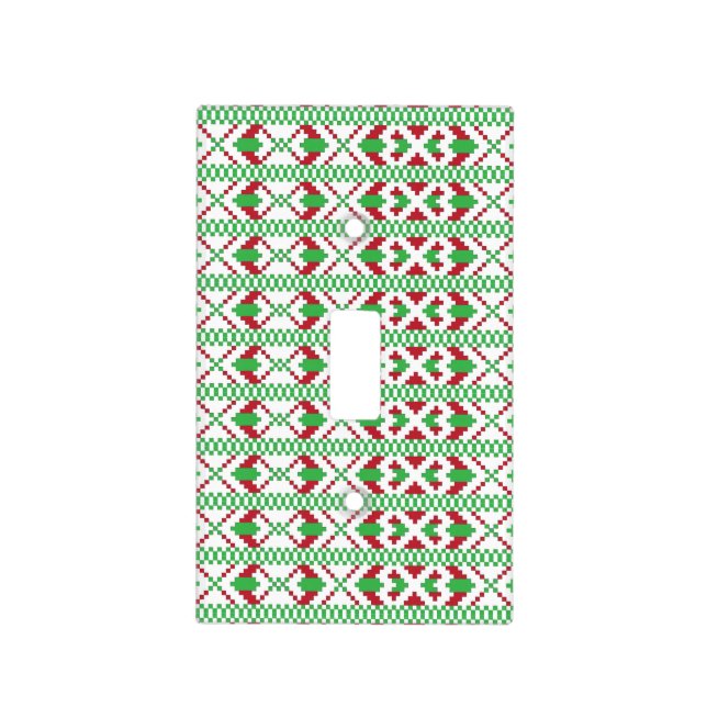 Ethnic Latvian green and red tribal folk art Light Switch Cover (Front)