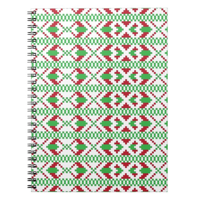 Ethnic Latvian green and red tribal folk art Notebook (Front)