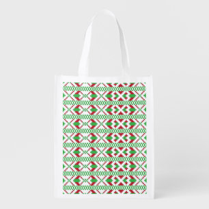 Ethnic Latvian green and red tribal folk art Reusable Grocery Bag