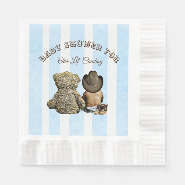 Ethnic Lil Cowboy and Teddy Bear Baby Shower Napkins (Front)