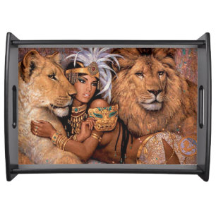 Ethnic Lion Goddess Egyptian African Serving Tray