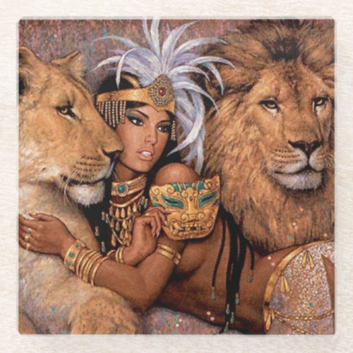 Ethnic Lion Goddess Egyptian Beverage Coaster