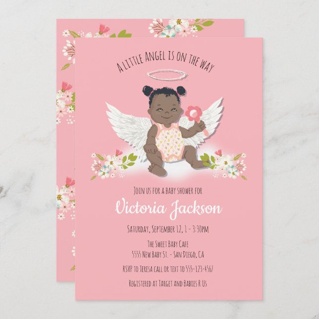 Ethnic little angel baby shower invitations (Front/Back)